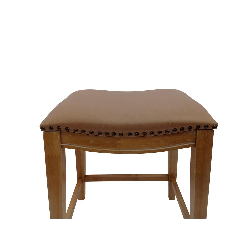 25" Saddle Counter Stool - Set of 2 - Natural Oak - Saddle Brown Upholstery. Picture 4