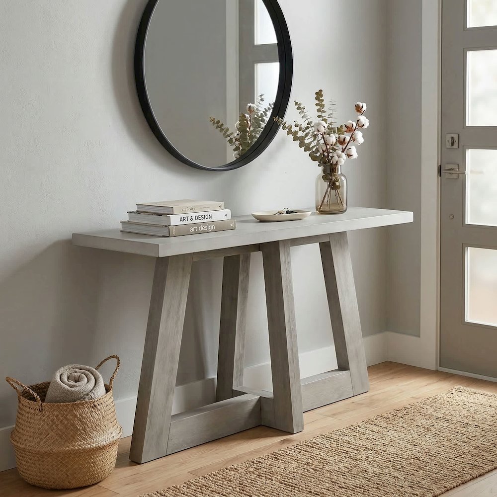 Grey Console Table With White Concrete Top And Wood Base 57In. Picture 4