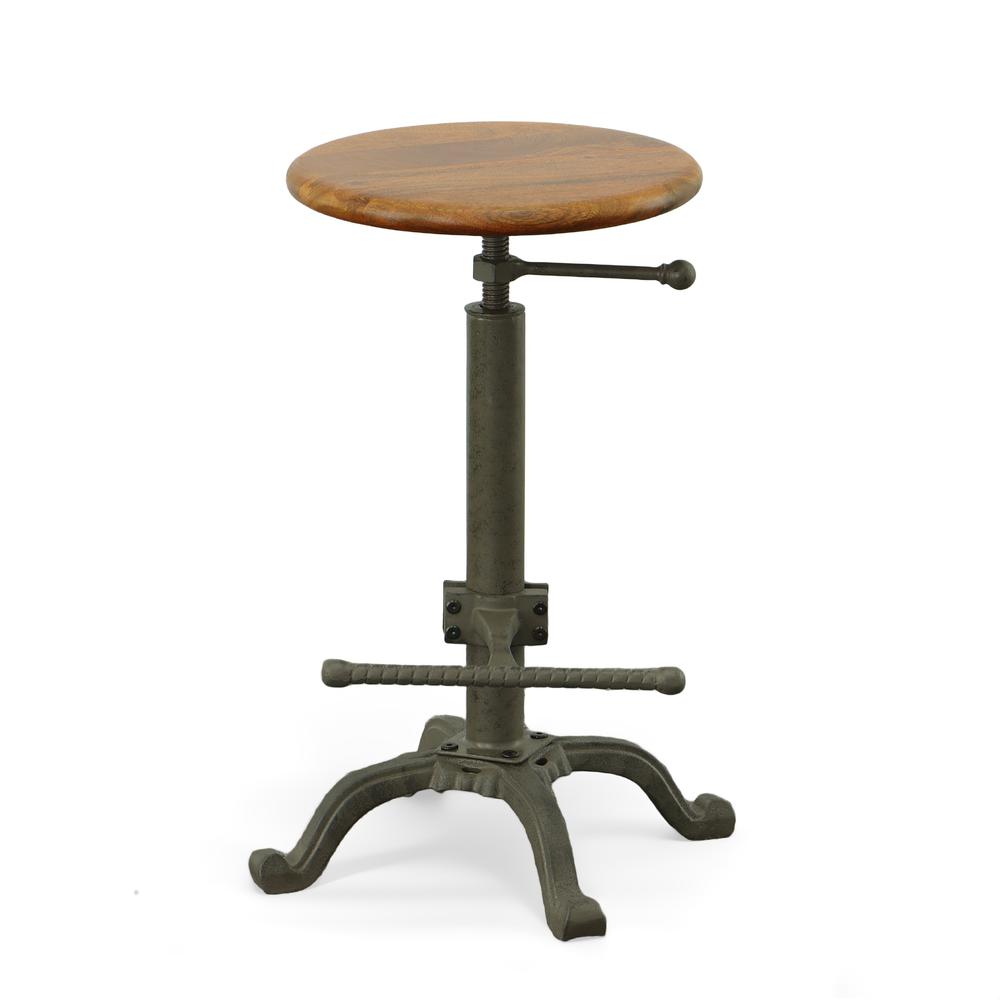 Justin Adjustable Barstool - Chestnut Seat - Industrial Base. Picture 1