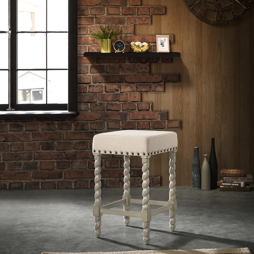 Remick 24" Counter Stool - Weathered Gray - Linen Upholstery. Picture 3