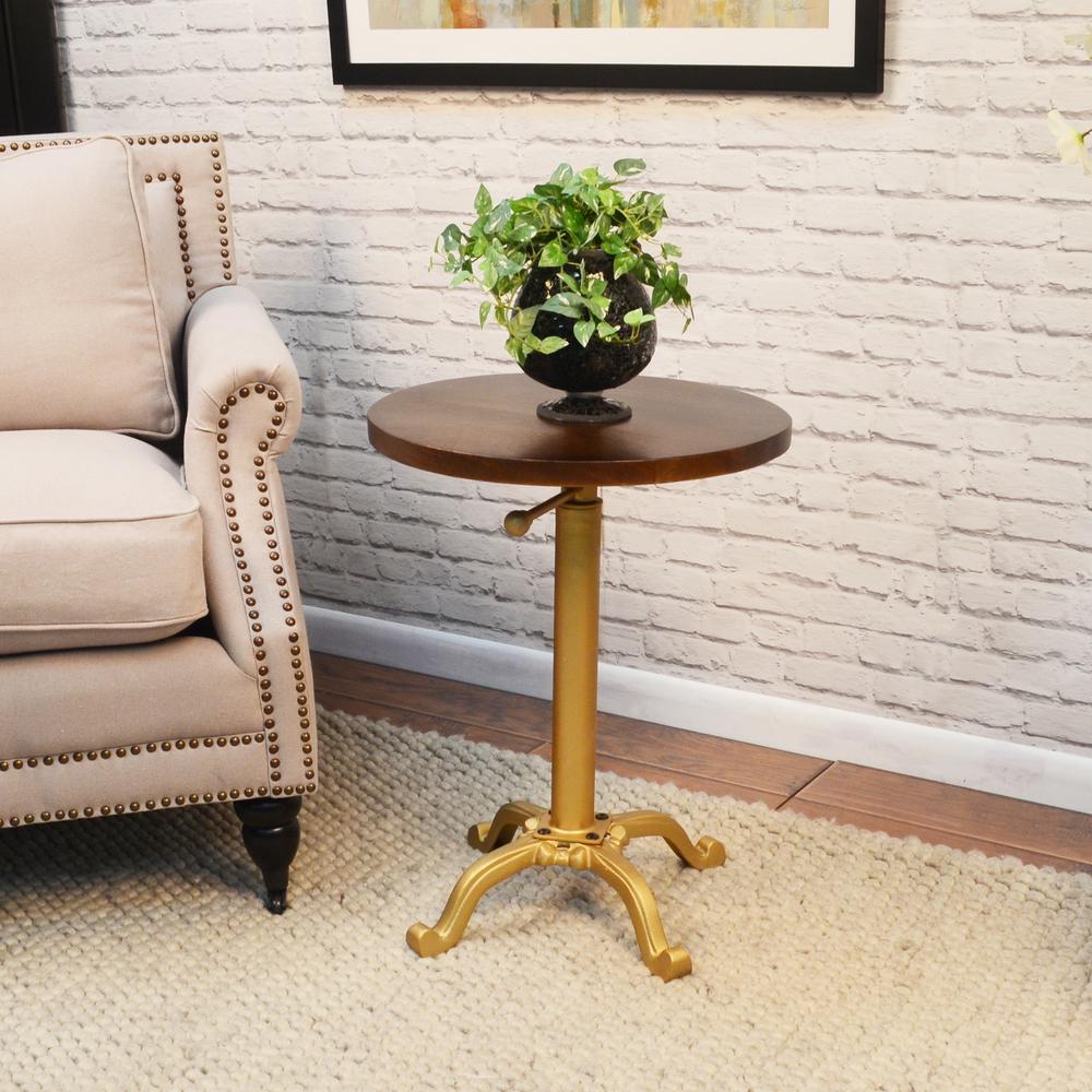 Colton Adjustable Vintage Table - Elm Top - Gold Base. Picture 5
