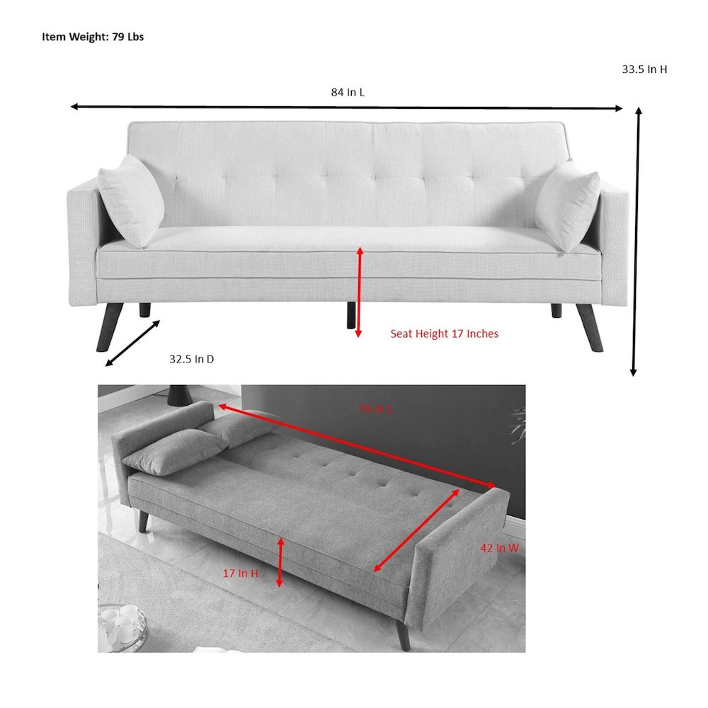 Evelina Convertible Sleeper Sofa - Beige. Picture 2