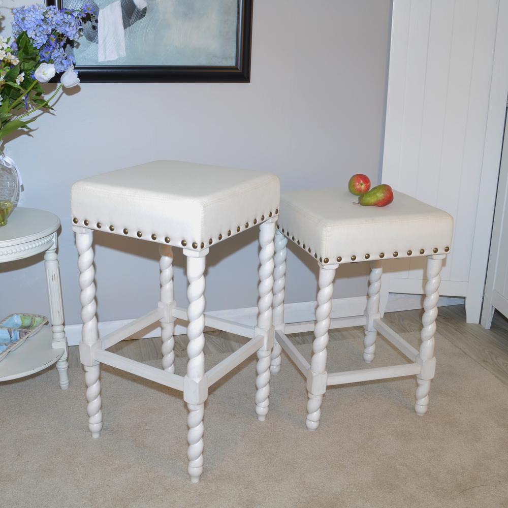 Remick 30" Barstool - Vintage White - Linen Upholstery. Picture 6