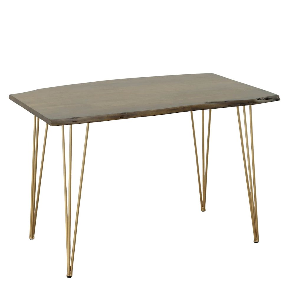 Seti Live Edge Dining Table - Elm Top - Gold Base. Picture 1