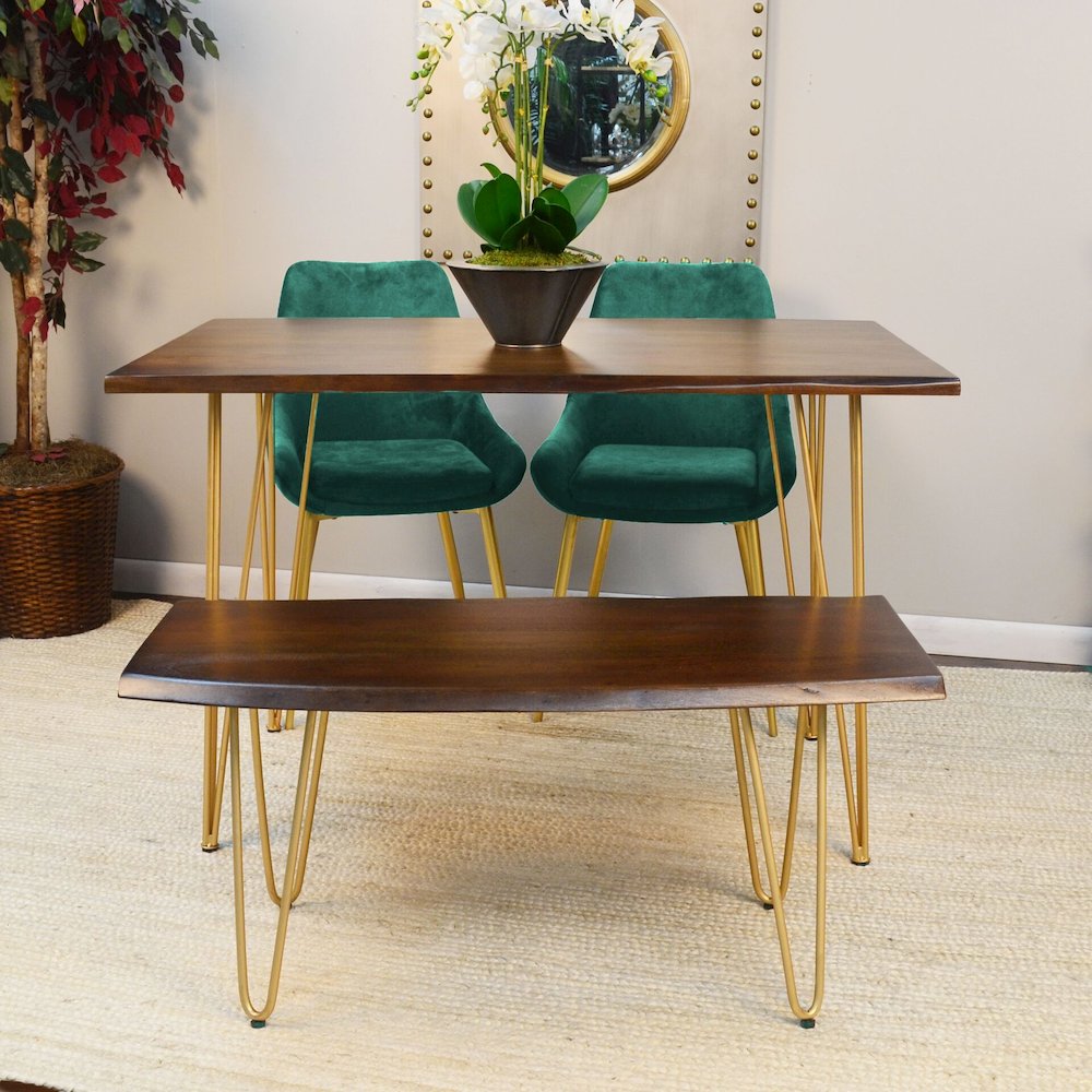 Seti Live Edge Dining Table - Elm Top - Gold Base. Picture 4