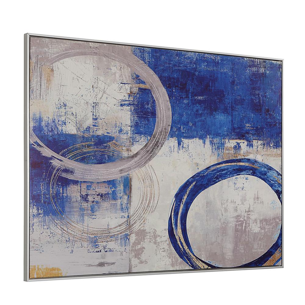 Circle Abstract Wall Art - Blue/Silver - Silver Frame - Large. Picture 1