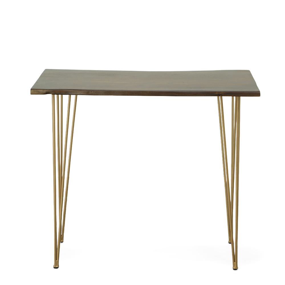 Seti Live Edge Bar Table - Elm Top - Gold Base. Picture 3