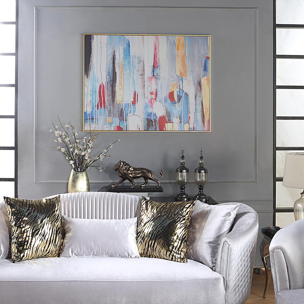 Rainy Forest Abstract Wall Art - Large - Multicolor - Gold Frame. Picture 4