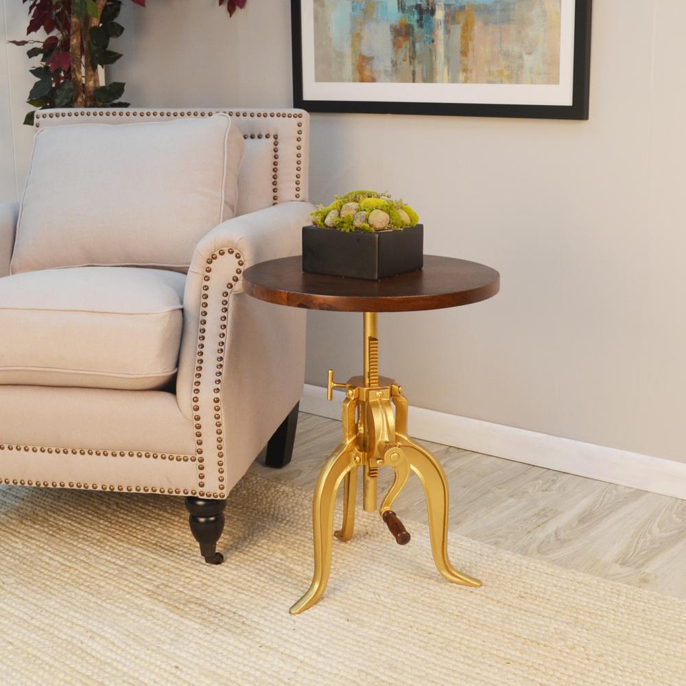 Regan Adjustable Accent Table - Elm Top - Gold Base. Picture 5