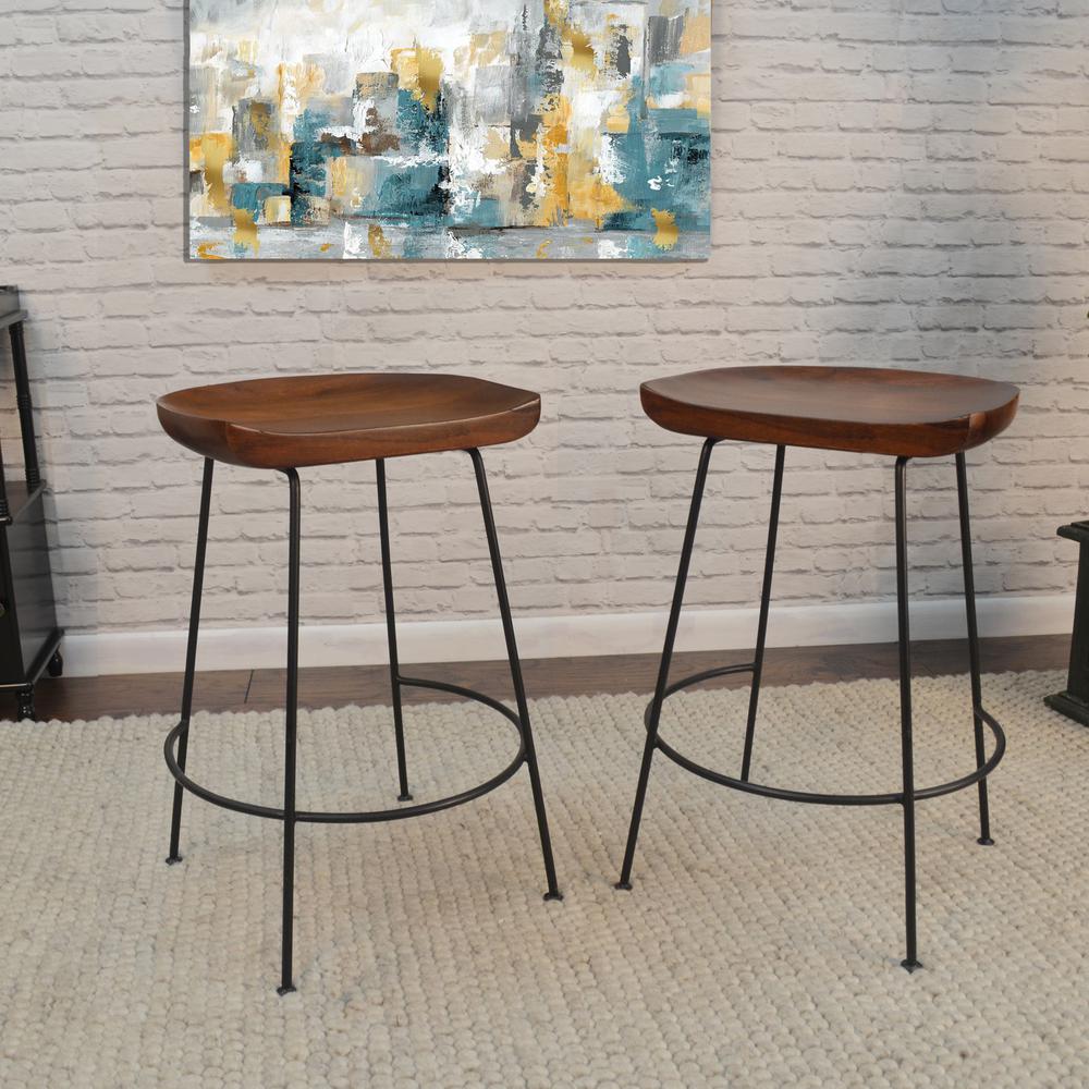 Diya 24.5" Counter Stool - Set of 2 - Chestnut Seat - Black Base. Picture 7