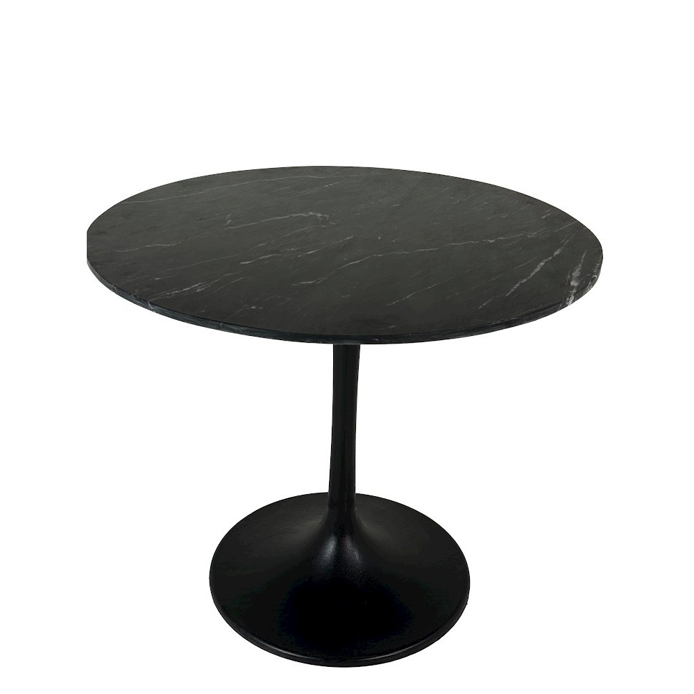 Enzo 30" Round Marble Top Dining Table - Black Top - Black Base. Picture 1
