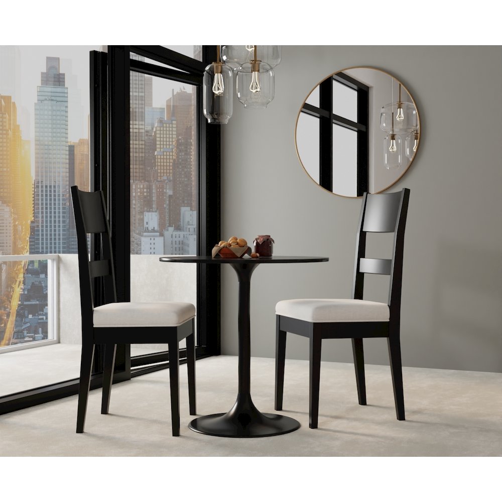 Enzo 30" Round Marble Top Dining Table - Black Top - Black Base. Picture 3