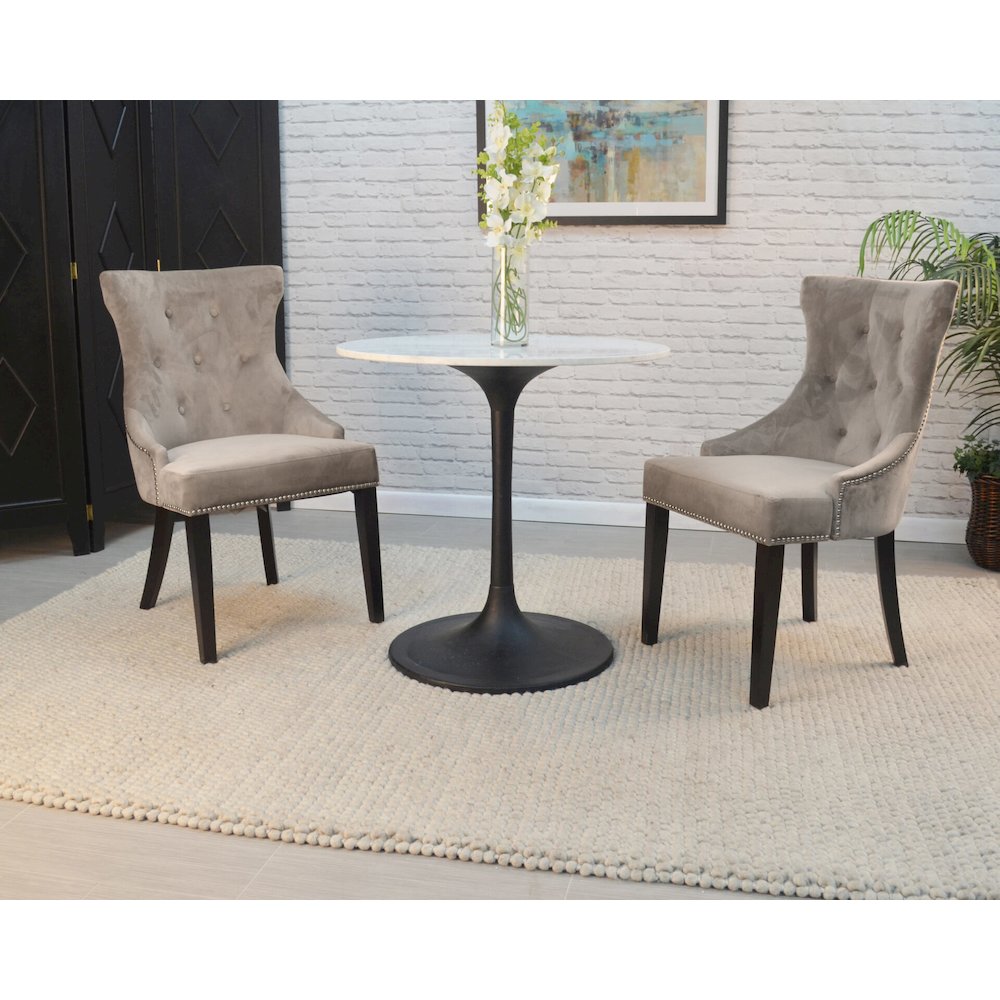 30" Round Marble Top Dining Table and 2 Julia Tufted Back Upholstered Chairs. Picture 4