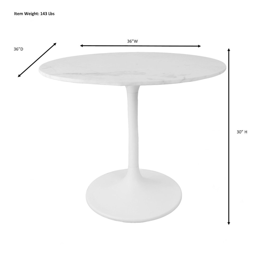 Enzo 36" Round Marble Top Dining Table - Black Top - Black Base. Picture 3