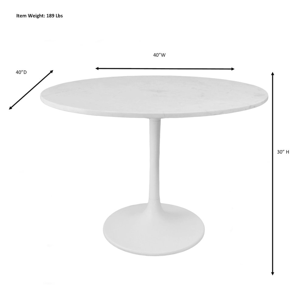 Enzo 40" Round Marble Top Dining Table - Black Top - Black Base. Picture 4