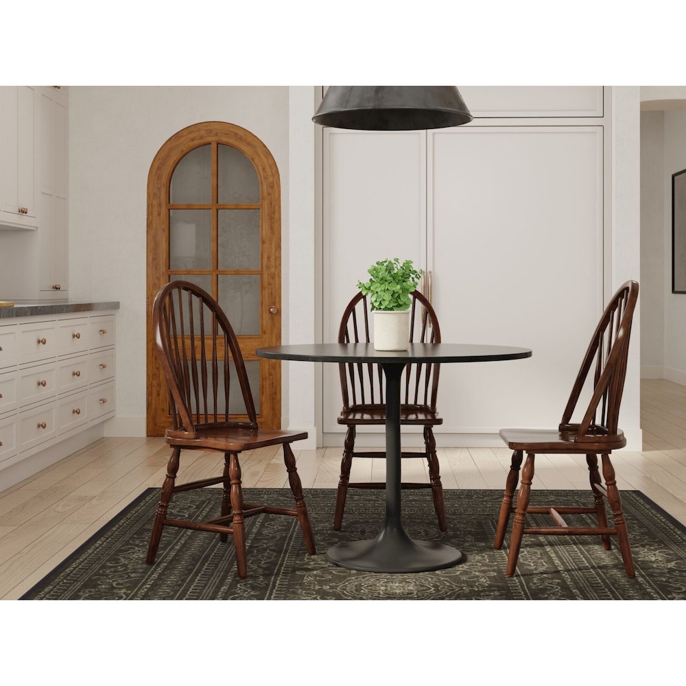 Enzo 40" Round Marble Top Dining Table - Black Top - Black Base. Picture 3