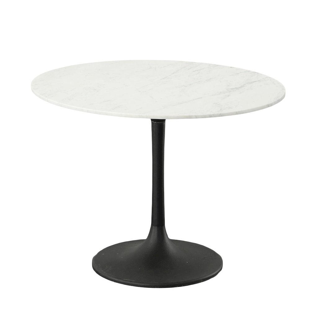 Enzo 40" Round Marble Top Dining Table - White Top - Black Base. Picture 1