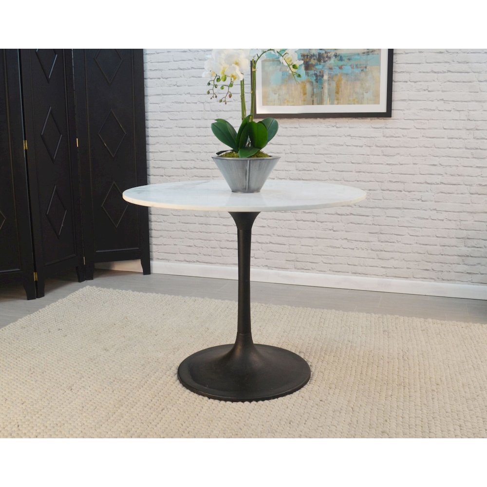 Enzo 40" Round Marble Top Dining Table - White Top - Black Base. Picture 2