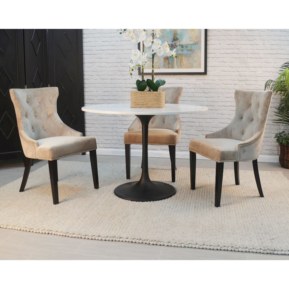 Enzo 40" Round Marble Top Dining Table - White Top - Black Base. Picture 4