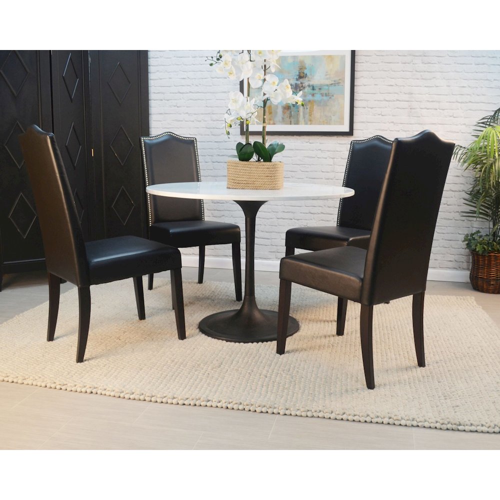 Enzo 40" Round Marble Top Dining Table - White Top - Black Base. Picture 5