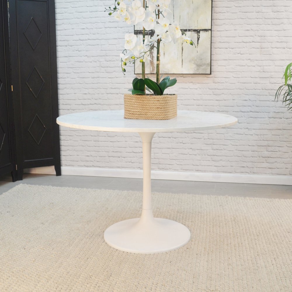 36" Round Marble Top Dining Table and 4 Julia Tufted Back Upholstered Chairs. Picture 3
