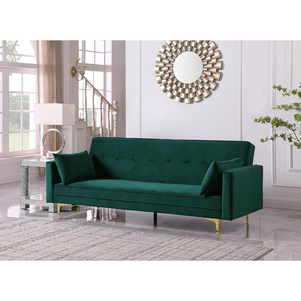 Siena Velvet Convertible Sleeper Sofa - Emerald Green. Picture 2