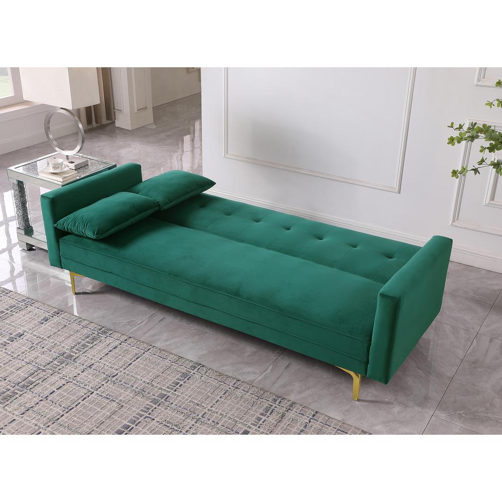 Siena Velvet Convertible Sleeper Sofa - Emerald Green. Picture 4