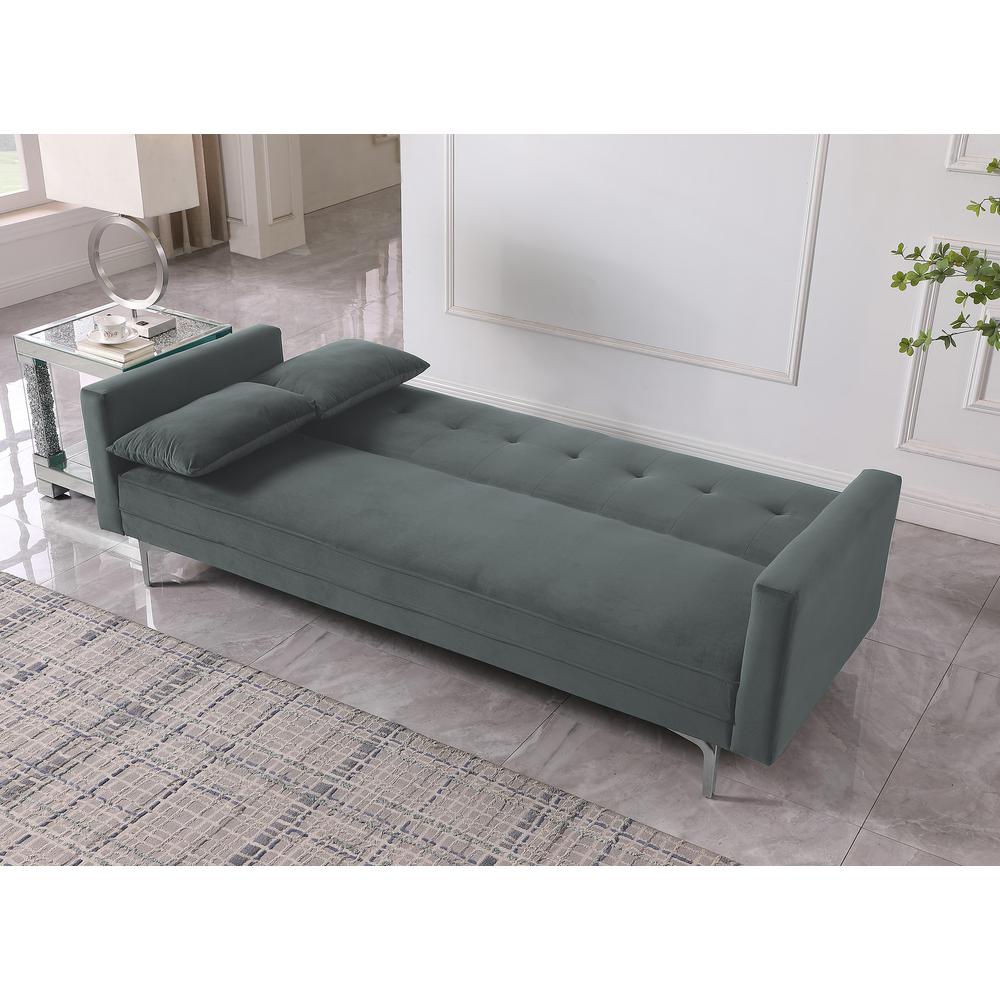 Siena Velvet Convertible Sleeper Sofa - Gray. Picture 4