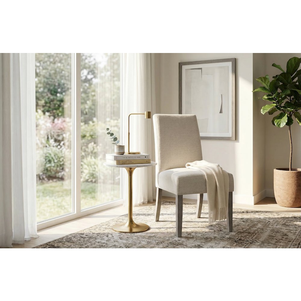 Dining Chair Set Of 2 Upholstered Grey Fabric With Grey Wood Legs. Picture 6