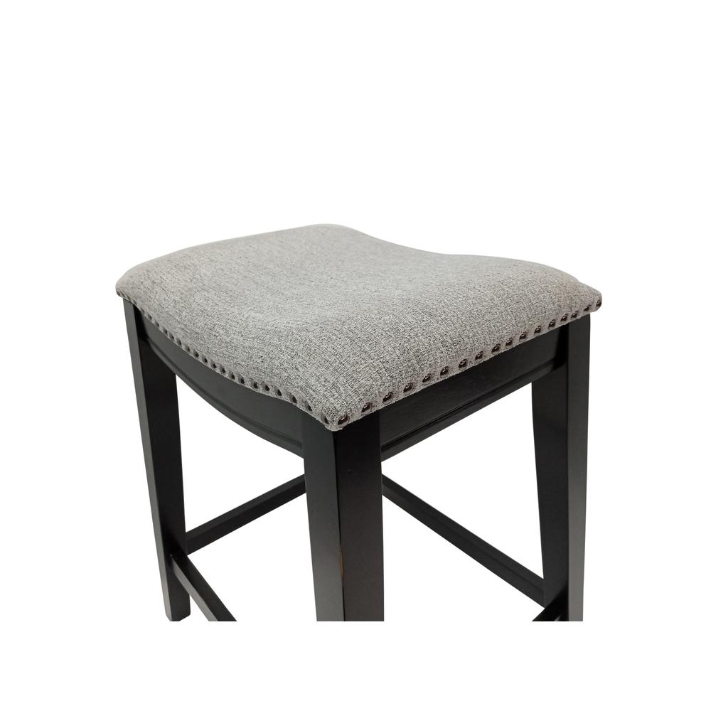 25" Saddle Counter Stool - Set of 2 - Antique Black - Grey Chenille Upholstery. Picture 5