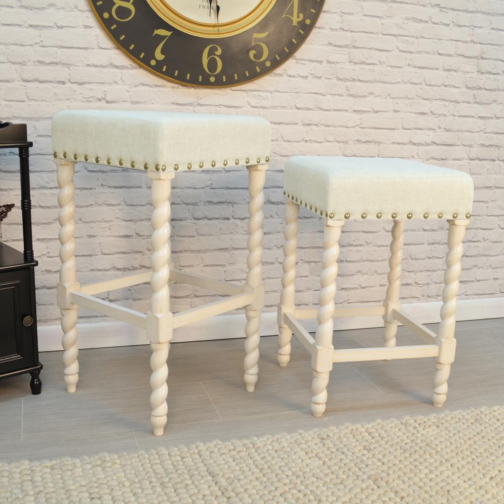 Remick 30" Barstool - Vintage White - Linen Upholstery. Picture 4