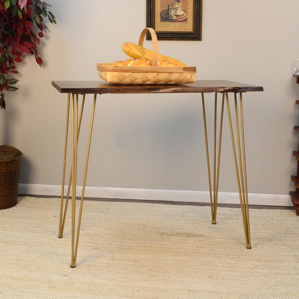 Seti Live Edge Bar Table - Elm Top - Gold Base. Picture 6