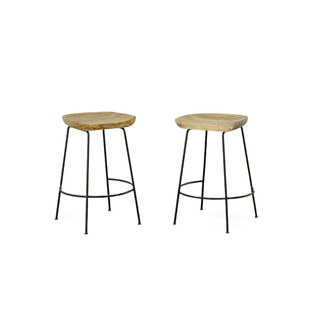 Diya 24.5" Counter Stool - Set of 2 - Natural Seat - Black Base. Picture 1