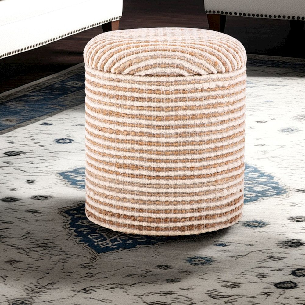 Handwoven Heracles Cotton Jute Stripe Storage Ottoman. Picture 8