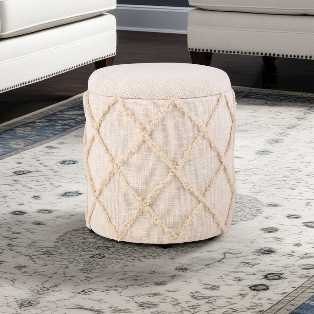 Handwoven Eros X Solid Fabric Storage Ottoman. Picture 8