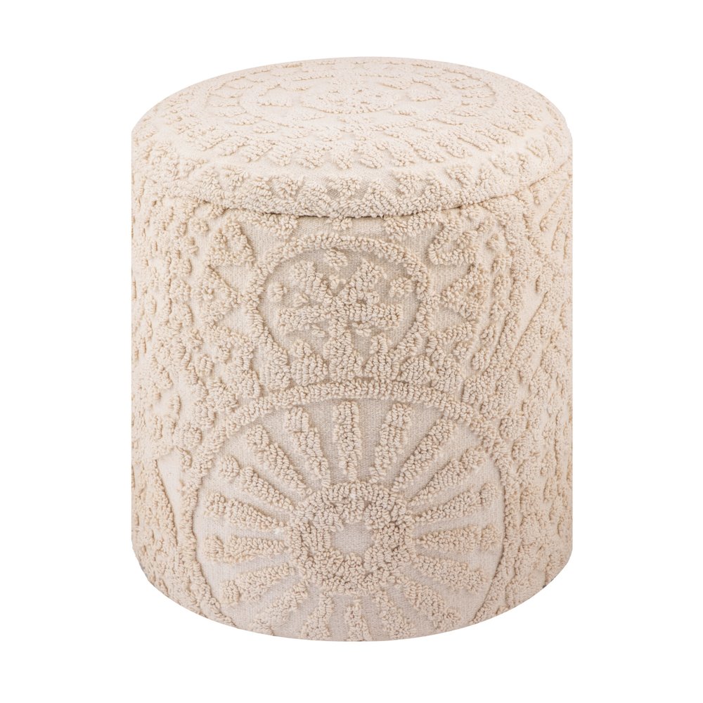 Handwoven Helios Cream Sunburst Storage Ottoman. Picture 2