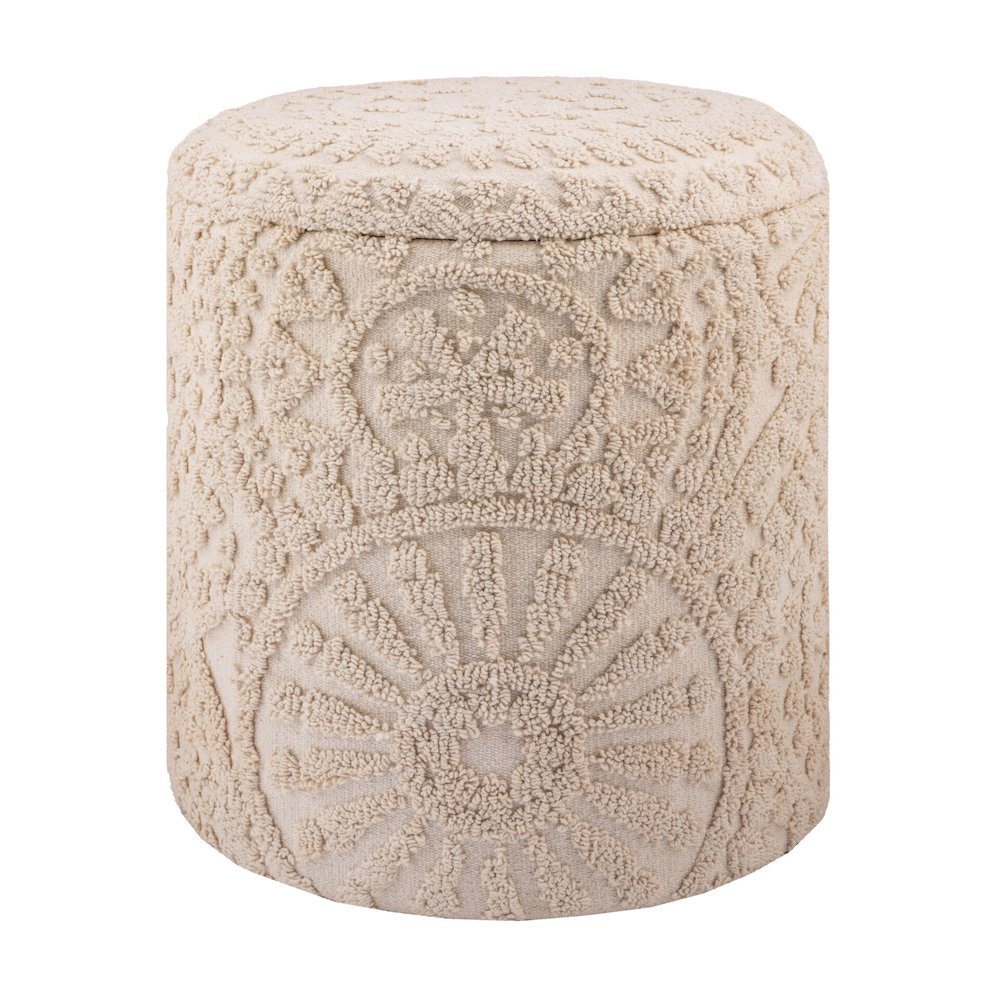 Handwoven Helios Cream Sunburst Storage Ottoman. Picture 3