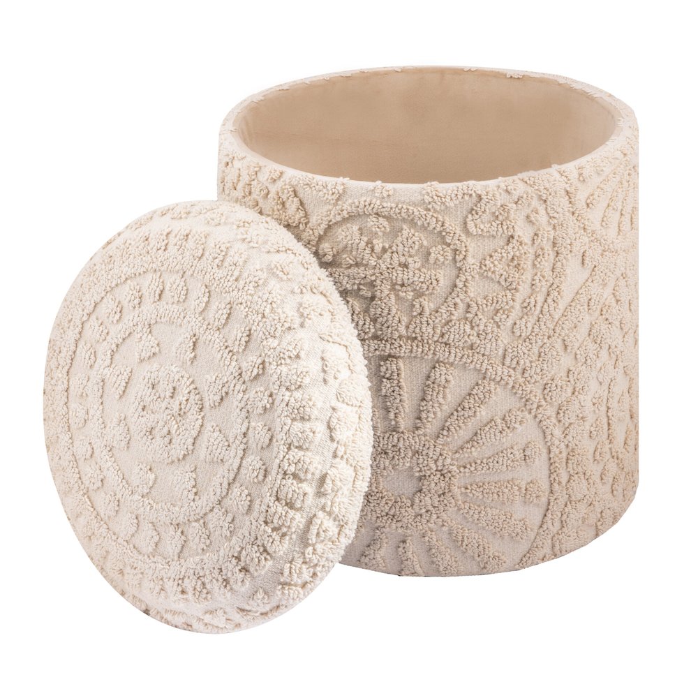 Handwoven Helios Cream Sunburst Storage Ottoman. Picture 1