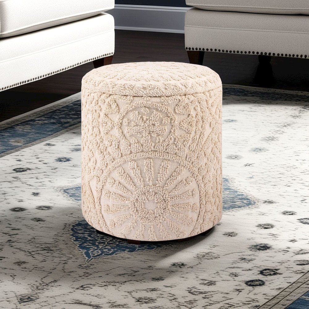 Handwoven Helios Cream Sunburst Storage Ottoman. Picture 6