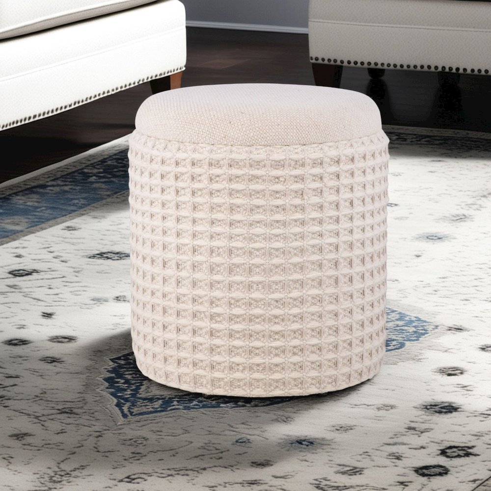 Handwoven Chronos Waffle Cream Storage Ottoman. Picture 8