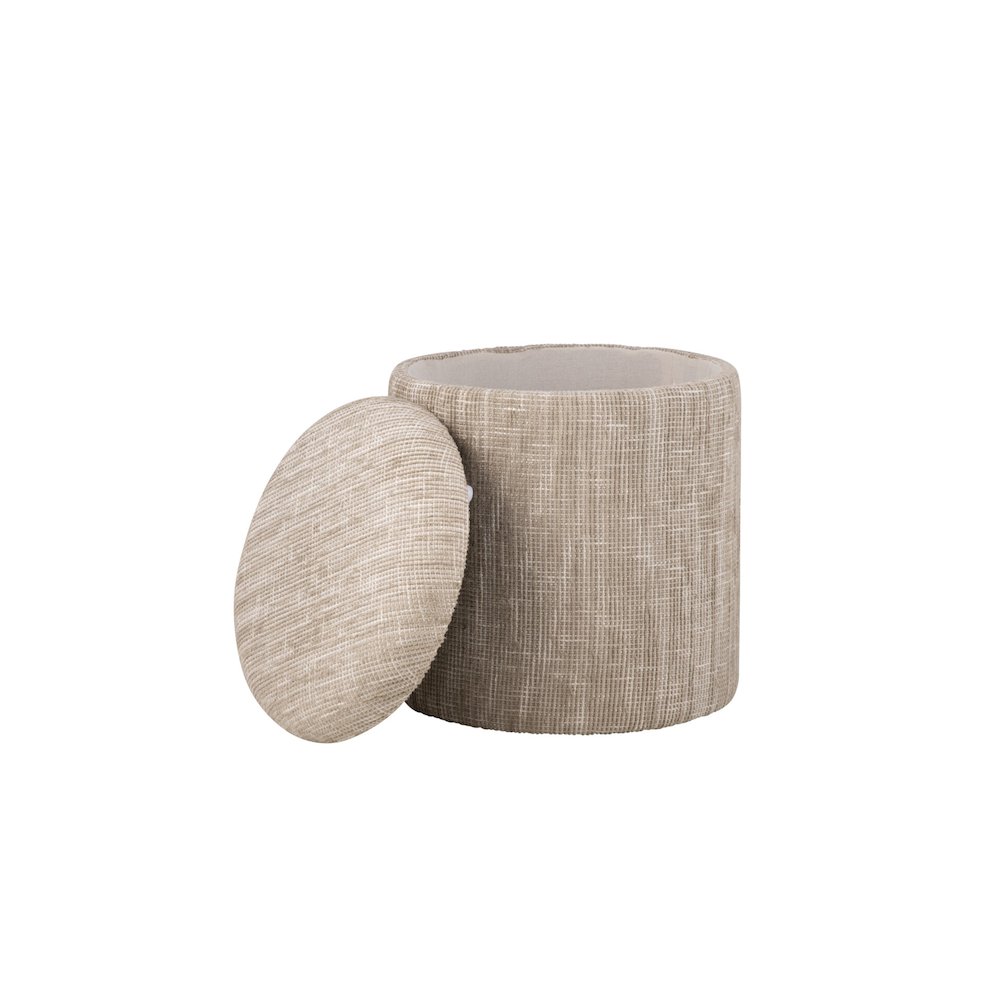 Handwoven Ourea Natural Striped Chenille Storage Ottoman. Picture 1