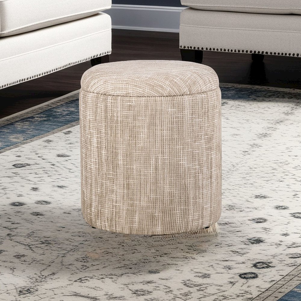 Handwoven Ourea Natural Striped Chenille Storage Ottoman. Picture 8