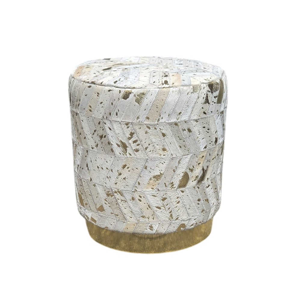 Handwoven Chevron Ottoman with Matte Base - Solid Wooden Frame, Gold. Picture 12