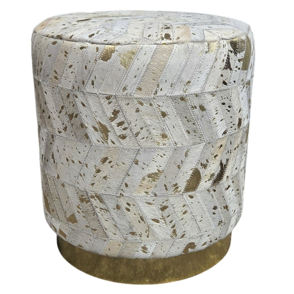 Handwoven Chevron Ottoman with Matte Base - Solid Wooden Frame, Gold. Picture 5