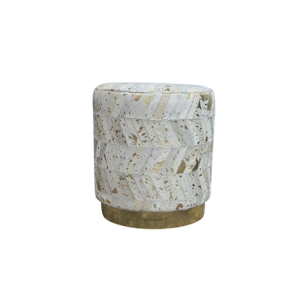 Handwoven Chevron Ottoman with Matte Base - Solid Wooden Frame, Gold. Picture 13