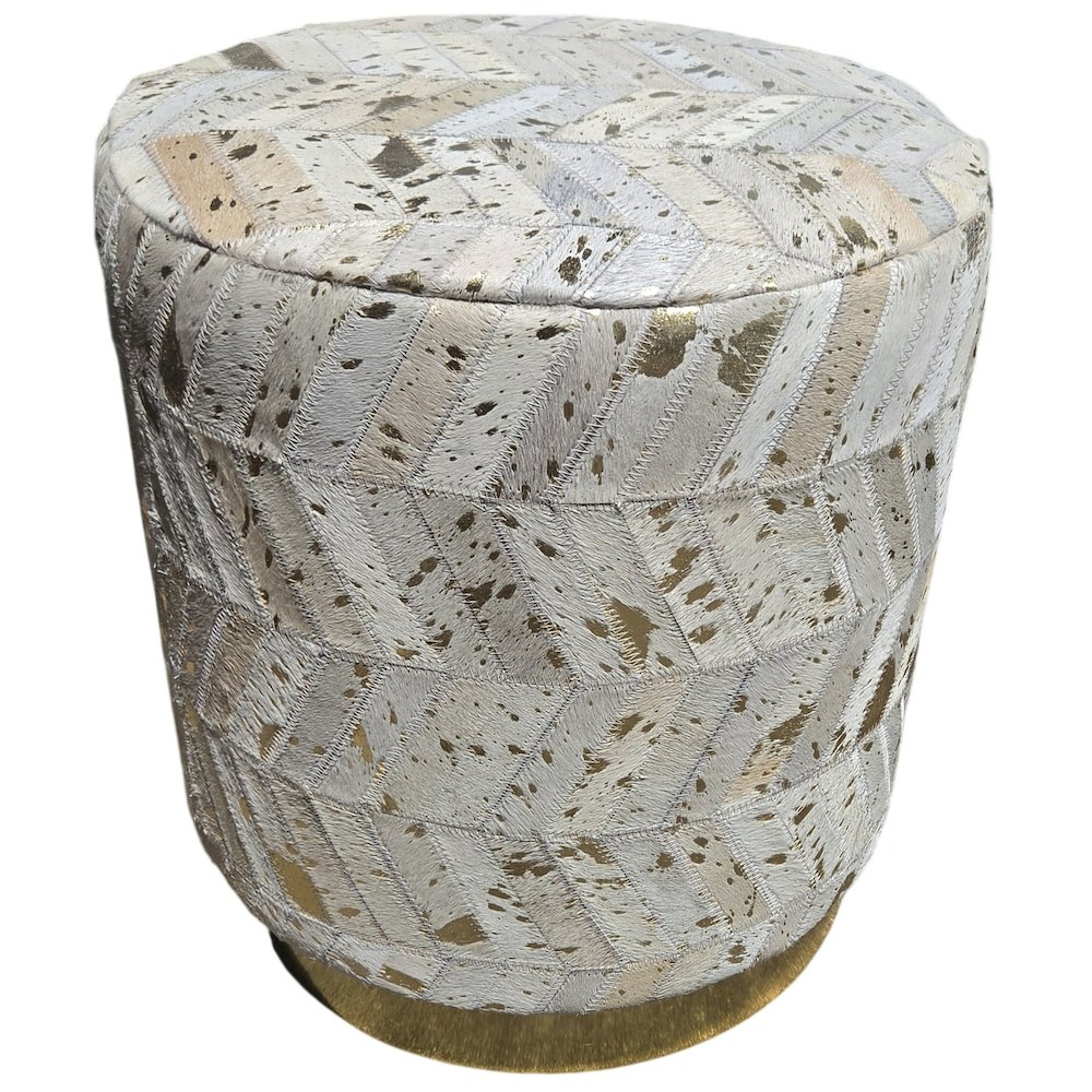 Handwoven Chevron Ottoman with Matte Base - Solid Wooden Frame, Gold. Picture 9