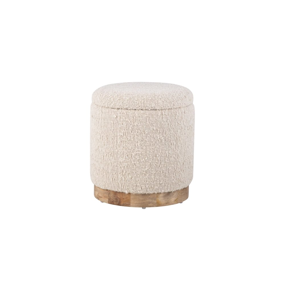 Handwoven Hestia Round Wood Base Storage Ottoman. Picture 2