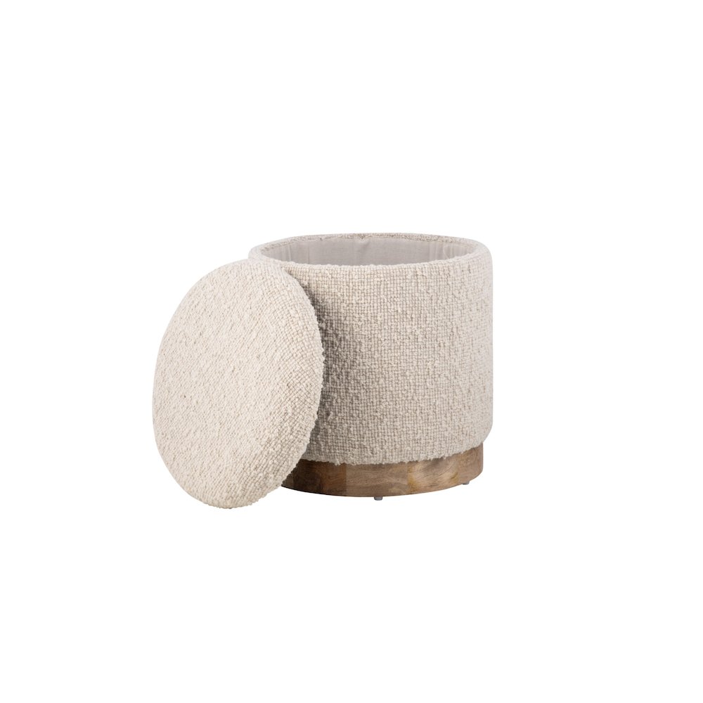 Handwoven Hestia Round Wood Base Storage Ottoman. Picture 1