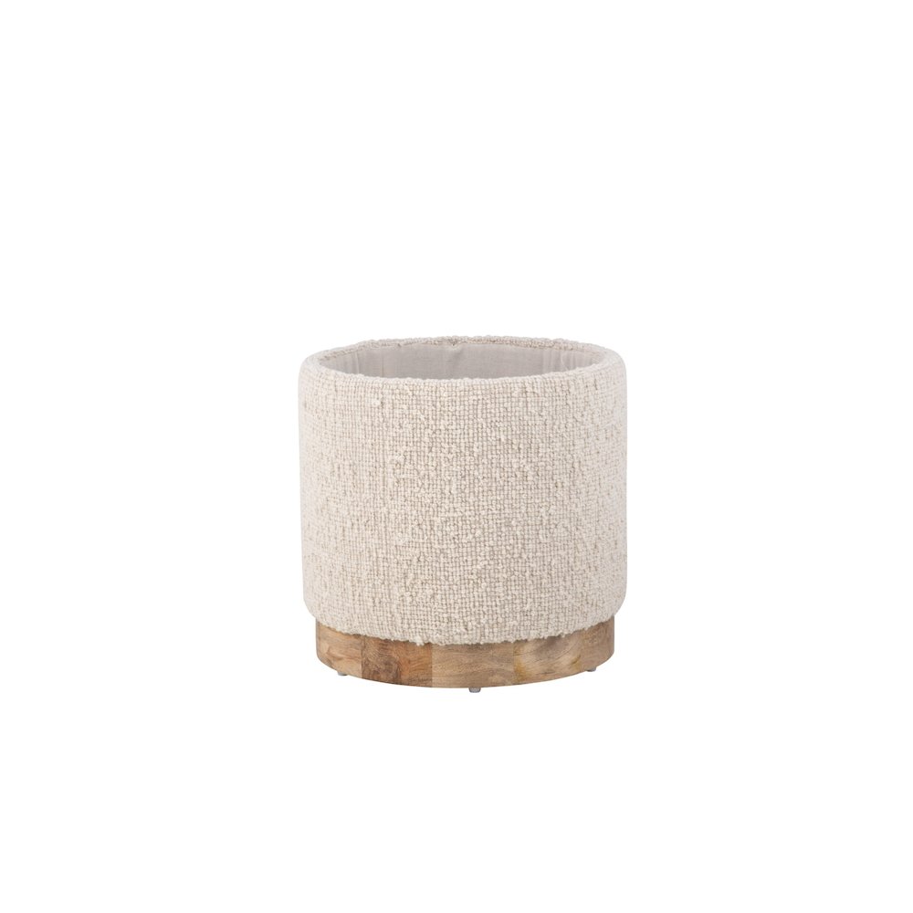 Handwoven Hestia Round Wood Base Storage Ottoman. Picture 4