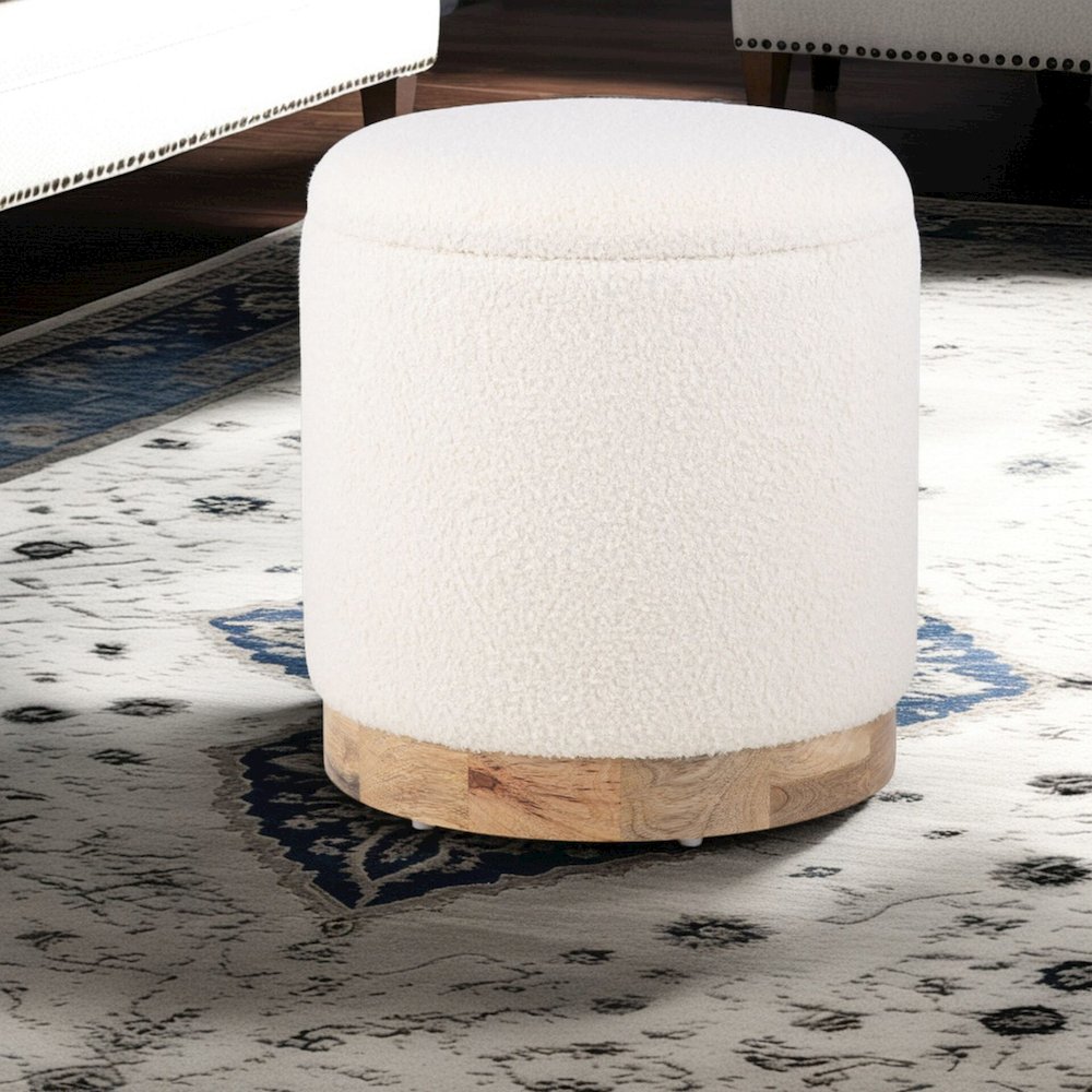 Handwoven Notus Ecru Boucle Storage Ottoman. Picture 9
